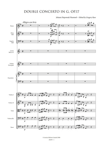 Hummel, Johann Nepomuk: Double Concerto for Violin & Pianoforte in G, Op.17 (AE439)