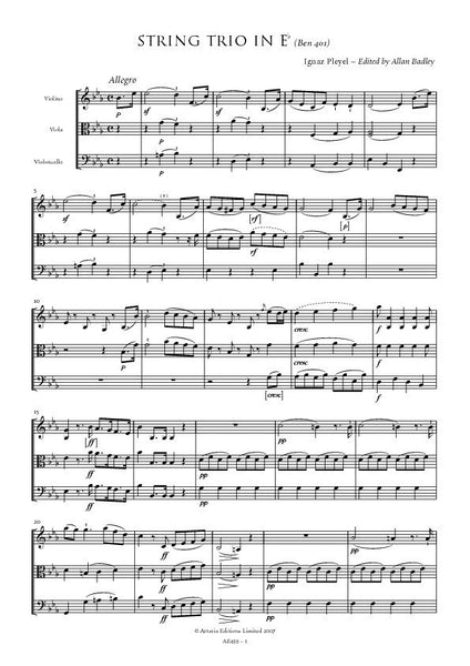 Pleyel, Ignaz: String Trio in E-flat (Benton 401) (AE459)