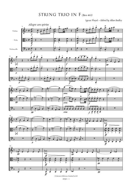 Pleyel, Ignaz: String Trio in F (Benton 403) (AE461)
