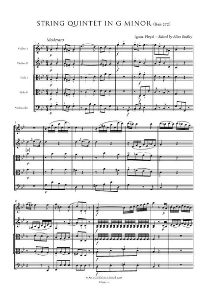 Pleyel, Ignaz: String Quintet in G minor (Benton 272) (AE469)