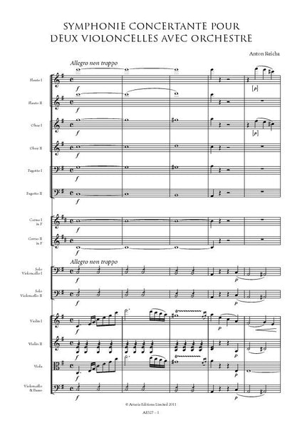 Reicha, Anton: Symphonie Concertante pour deux Violoncelles avec Orchestre (AE527)
