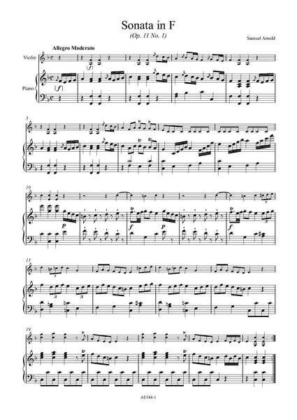 Arnold, Samuel: Eight Sonatas for Violin and Piano (1775) (AE544)