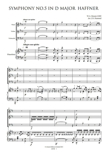 Hummel, Nepomuk Hummel: Mozart's Six Grand Symphonies No.5 in D Major, K.385, 'Haffner' (AE550)