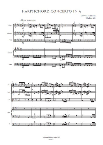 Hofmann, Leopold: Harpsichord Concerto in A major (Badley A1) (AE565)