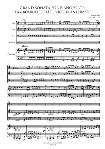 Dale, Joseph: Grand Sonata for Pianoforte, Tambourine, Flute, Violin and Basso (AE599)