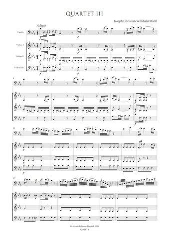 Michl, Joseph Willibald: Quartet in E-flat major for Bassoon and Strings (Schwemmer B XIX: 3.3) (AE603)