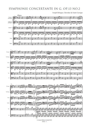 Saint-Georges, Joseph Bologne de: Symphonie Concertante in G major, Op.13 No.2 (AE614)