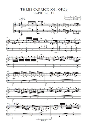 Wanhal, Johann Baptist: Three Capriccios for the Pianoforte, Op.36 (Weinmann XIII:12-14) (AE640)