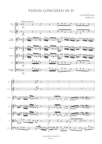 Hofmann, Leopold: Violin Concerto in D major (Badley D1) (AE646)